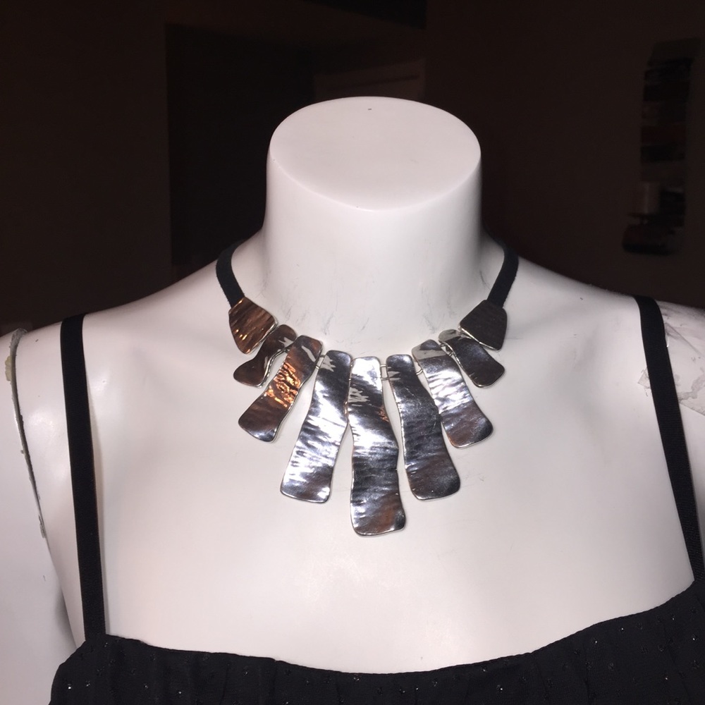 Silver and black Leather Choker